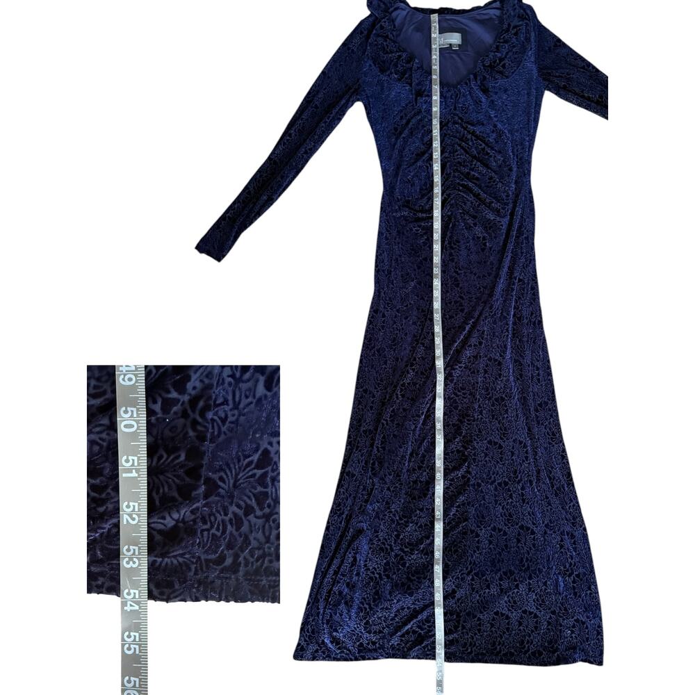Anthropologie Blue Velvet Ruched Maxi Dress Size Med Ruffle Bodycon Formal - Picture 10 of 15